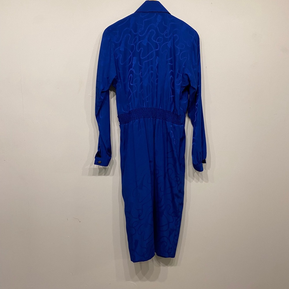 Vintage Leslie Fay Royal Blue Jacquard Tassel Midi Dress Long Sleeve Size 10 - Picture 4 of 7